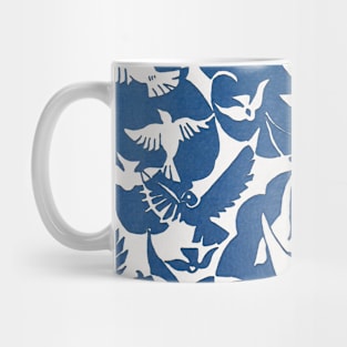 White and Blue Pigeons Pattern Mug